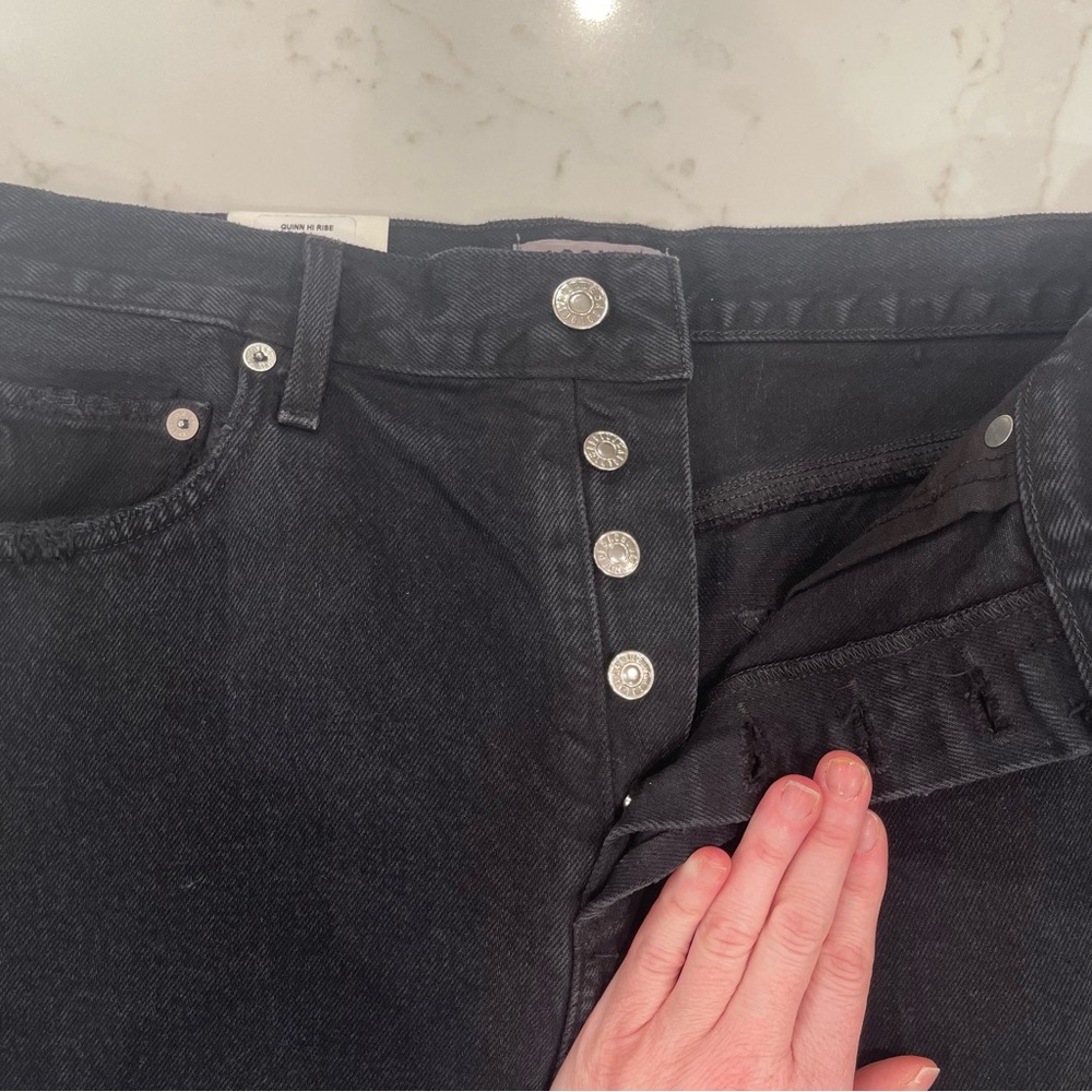 NWT Agolde Quinn Hi Rise black distressed mini skirt - Picture 7 of 14